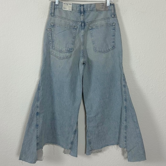 Free People Ripple Wide Leg Crop Jeans Light Wash Size 26 L Culottes Retro 70s - Picture 7 of 15